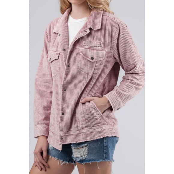 Stone Washed Corduroy Jacket New S M L New Pink - Picture 4 of 8